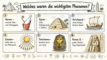 Vorschau - Arbeitsblätter - Arbeitsblätter zum Thema "Welches waren die wichtigsten Pharaonen?" (Lückentext, Hörverstehen) + Lösung & MP3 + Mindmap + Infografik - Seite 1