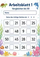 Vorschau - Arbeitsblätter - Zahlen vergleichen bis 100 | Mathematik Klasse 2 | 7 Arbeitsblätter als PDF - Seite 1