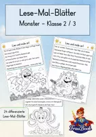 Vorschau - Arbeitsblätter - Materialpaket: Lese-Mal-Blätter zweifach differenziert "Monster" und Lerntheke Wortarten, Satzzeichen, - Seite 1