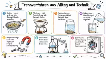 Vorschau - Arbeitsblätter - Arbeitsblatt "Trennverfahren aus Alltag und Technik" + interaktive Lösung & MP3 + Infografik - Seite 1