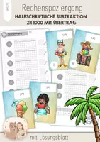 Vorschau - Stationenlernen - Mathe Sommer Klasse 3 und Klasse 4 – Rechenspaziergang halbschriftlichen Subtraktion bis 1000 | 3. Klasse | 4. Klasse | Bewegtes Lernen | Mathe Arbeitsblätter zur halbschriftlichen Subtraktion bis 1000 - Deckblatt
