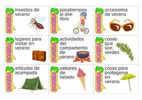 Vista previa - Manualidades / Dibujos para colorear - Juego de Cartas "NOMBRA 3..." - Temática de Verano (18 Tarjetas) - página 1