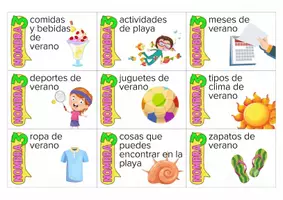 Vista previa - Manualidades / Dibujos para colorear - Juego de Cartas "NOMBRA 3..." - Temática de Verano (18 Tarjetas) - Portada