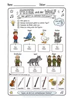 Vorschau - Arbeitsblätter - Peter und der Wolf – Instrumente und Figuren zuordnen Instrumentenkunde im Musikunterricht - Seite 1