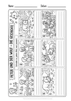 Vorschau - Arbeitsblätter - Peter und der Wolf – Geschichte verstehen, Bilder ordnen & Sätze schreiben | Leseförderung (Bildergeschichte) & Schreibanlass - Seite 1
