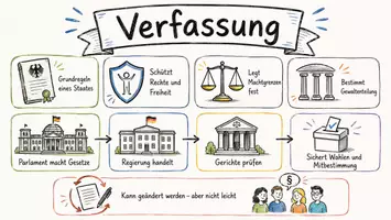 Vorschau - Arbeitsblätter - AB mit Fragen zum Thema "Verfassung" + Lösungsblatt + Infografik - Seite 1