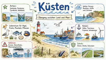 Vorschau - Arbeitsblätter - Arbeitsblatt "Küste" + Onlineübung & MP3 + Infografik - Seite 1