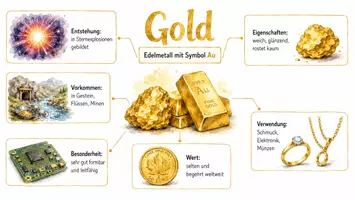 Vorschau - Arbeitsblätter - AB mit Fragen zum Thema "Gold" + Lösungsblatt + Mindmap + Infografik - Seite 1