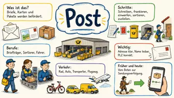 Vorschau - Arbeitsblätter - Arbeitsblätter zum Thema "Post" + Lösung & MP3 + Infografik - Seite 1