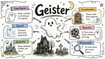 Vorschau - Arbeitsblätter - AB mit Fragen zum Thema "Geister" + Lösungsblatt + Infografik - Seite 1
