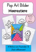 Vorschau - Mal- und Bastelvorlagen - Meerestiere Pop Art – Ausmalbilder für die Grundschule (Kunst, kreativ & motivierend) - Deckblatt