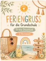 Vorschau - Bildkarten - Feriengruß Grundschule ☀️ | 2 unterschiedliche Feriengrüße | Boho Sommerdesign | Gratis Download - Deckblatt