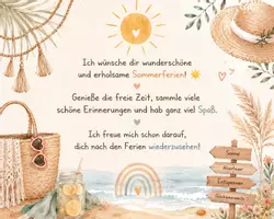 Vorschau - Bildkarten - Feriengruß Grundschule ☀️ | 2 unterschiedliche Feriengrüße | Boho Sommerdesign | Gratis Download - Seite 1