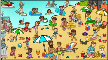 Vorschau - Mal- und Bastelvorlagen - Sommer Wimmelbild, Suchbild am Meer, Bildbeschreibung - Seite 3