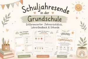 Vorschau - Arbeitsblätter - Schuljahresende in der Grundschule – Differenzierter Jahresrückblick, Lehrerfeedback & Urkunde - Deckblatt