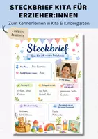 Vorschau - Arbeitsblätter - Steckbrief Erzieher Erzieherinnen Kita & Kindergarten | "Das bin ich" Vorlage Portfolio | DIN A4 Format - Deckblatt