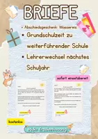 Vorschau - Mal- und Bastelvorlagen - Abschiedsbrief Ende Schuljahr/Brief Schulwechsel/Brief Lehrerwechsel - Deckblatt