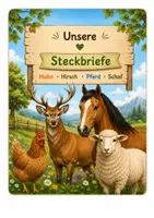 Vorschau - Arbeitsblätter - Steckbriefe Huhn, Hirsch, Pferd, Schaf - Klasse 1-2 - Deckblatt