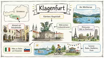 Vorschau - Arbeitsblätter - AB mit Fragen zum Thema "Klagenfurt" + Lösungsblatt + Infografik - Seite 1