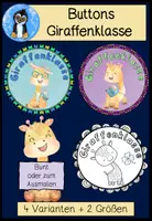 Vorschau - Arbeitsblätter - Buttons Giraffe – Klassentier Giraffenklasse | 4 Vorlagen zum Ausmalen & Basteln - Deckblatt