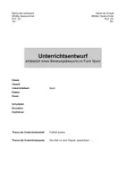 Vorschau - Stundenentwürfe - Kurzentwurf Fach Sport: Fußball - "Abschirmen des Balls" - Deckblatt
