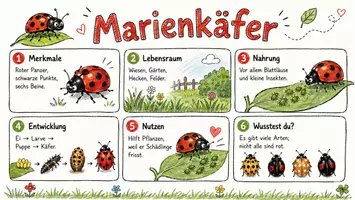 Vorschau - Arbeitsblätter - AB mit Fragen zum Thema "Marienkäfer" + Lösungsblatt + Infografik - Seite 1