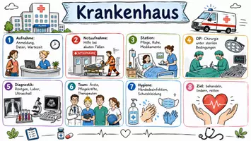 Vorschau - Arbeitsblätter - Arbeitsblatt "Krankenhaus" + Onlineübung & MP3 + Mindmap + Infografik - Seite 1