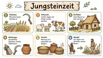 Vorschau - Arbeitsblätter - AB mit Fragen zum Thema "Jungsteinzeit" + Lösungsblatt + Mindmap + Infografik - Seite 1
