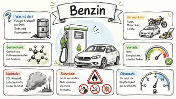 Vorschau - Arbeitsblätter - AB mit Fragen zum Thema "Benzin" + Lösungsblatt + Mindmap + Infografik - Seite 1