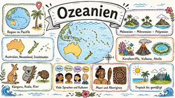 Vorschau - Arbeitsblätter - AB mit Fragen zum Thema "Ozeanien" + Lösungsblatt + Infografik - Seite 1
