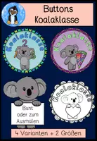 Vorschau - Mal- und Bastelvorlagen - Buttons Koala – Klassentier Koalaklasse | 4 Vorlagen zum Ausmalen & Basteln - Deckblatt