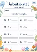 Vorschau - Arbeitsblätter - Minus mit Zehnerübergang | Mathematik Klasse 2 | 7 Arbeitsblätter als PDF - Seite 1