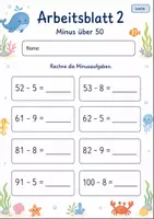 Vorschau - Arbeitsblätter - Minus mit Zehnerübergang | Mathematik Klasse 2 | 7 Arbeitsblätter als PDF - Seite 2
