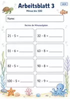 Vorschau - Arbeitsblätter - Minus mit Zehnerübergang | Mathematik Klasse 2 | 7 Arbeitsblätter als PDF - Seite 3