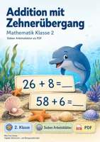 Vorschau - Arbeitsblätter - Addition mit Zehnerübergang | Mathematik Klasse 2 | 7 Arbeitsblätter als PDF - Deckblatt