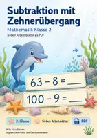 Vorschau - Arbeitsblätter - Subtraktion mit Zehnerübergang | Mathematik Klasse 2 | 7 Arbeitsblätter als PDF - Deckblatt