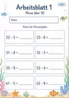Vorschau - Arbeitsblätter - Subtraktion mit Zehnerübergang | Mathematik Klasse 2 | 7 Arbeitsblätter als PDF - Seite 1