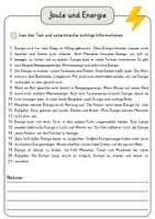 Vorschau - Arbeitsblätter - Joule und Energie Lesetext einfach verständlich mit Aufgaben + Lösungen und Wortspeicher Leseverstehen - Seite 3