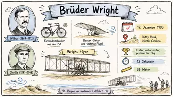 Vorschau - Arbeitsblätter - AB mit Fragen zum Thema "Brüder Wright" + Lösungsblatt + Mindmap + Infografik - Seite 1
