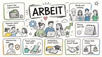Vorschau - Arbeitsblätter - AB mit Fragen zum Thema "Arbeit" + Lösungsblatt + Mindmap + Infografik - Seite 1