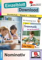 Vorschau - Unterrichtsreihen - Grammatik für die Grundschule: 1. Fall – Nominativ | Deutsch Grundschule Förderschule Klasse 4 | Nomen, Pronomen | Übungen, Arbeitsblätter, Kopiervorlagen, Freiarbeit mit Lösungen - Deckblatt