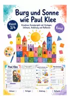 Vorschau - Mal- und Bastelvorlagen - Burg und Sonne wie Paul Klee – Kunstprojekt für Klasse 3/4 mit Vorlagen, Infotext & Reflexion - Deckblatt
