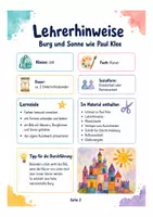 Vorschau - Mal- und Bastelvorlagen - Burg und Sonne wie Paul Klee – Kunstprojekt für Klasse 3/4 mit Vorlagen, Infotext & Reflexion - Seite 1