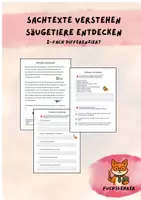Vorschau - Arbeitsblätter - Sachtext Verstehen - Leseverständnis - Tierklassen Säugetiere differenziert - Deckblatt