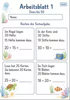 Vorschau - Arbeitsblätter - Textaufgaben bis 100 | Mathematik Klasse 2 | 7 Arbeitsblätter als PDF - Seite 1
