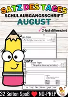Vorschau - Arbeitsblätter - Sätze schreiben / Satz des Tages / Schüttelsätze (Schulausgangsschrift) schreiben Sommer Sommerferien Back to school Schulstart August - Deckblatt