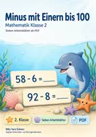 Vorschau - Arbeitsblätter - Minus mit Einern bis 100 | Mathematik Klasse 2 | 7 Arbeitsblätter als PDF - Deckblatt