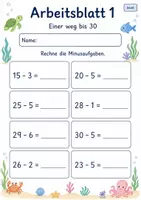 Vorschau - Arbeitsblätter - Minus mit Einern bis 100 | Mathematik Klasse 2 | 7 Arbeitsblätter als PDF - Seite 1