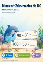 Vorschau - Arbeitsblätter - Minus mit Zehnerzahlen bis 100 | Mathematik Klasse 2 | 7 Arbeitsblätter als PDF - Deckblatt