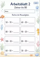 Vorschau - Arbeitsblätter - Minus mit Zehnerzahlen bis 100 | Mathematik Klasse 2 | 7 Arbeitsblätter als PDF - Seite 2